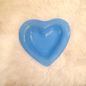 Blue Heart Glass Candy Trinket Jewelry Art Dish